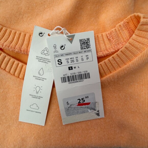 Zara Minimalist Peach Short Sleeve Knit Women Small S - Picture 9 of 9